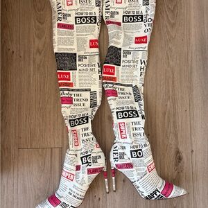 Steve Madden White and Black Print Heeled Boots